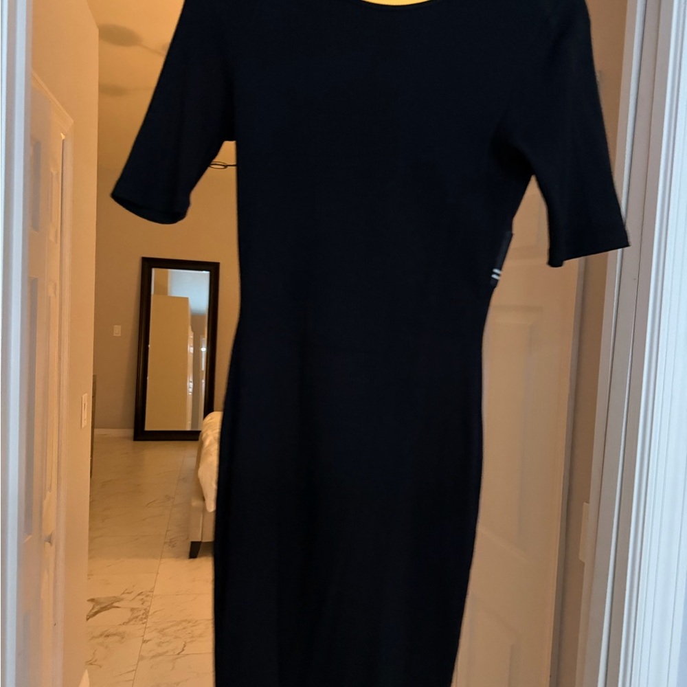 Alexander Wang Black Midi Short-Sleeve Dress
